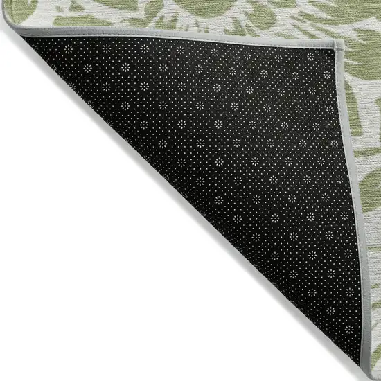 3' X 4' Green and Ivory Floral Washable Non Skid Indoor Outdoor Area Rug Photo 6