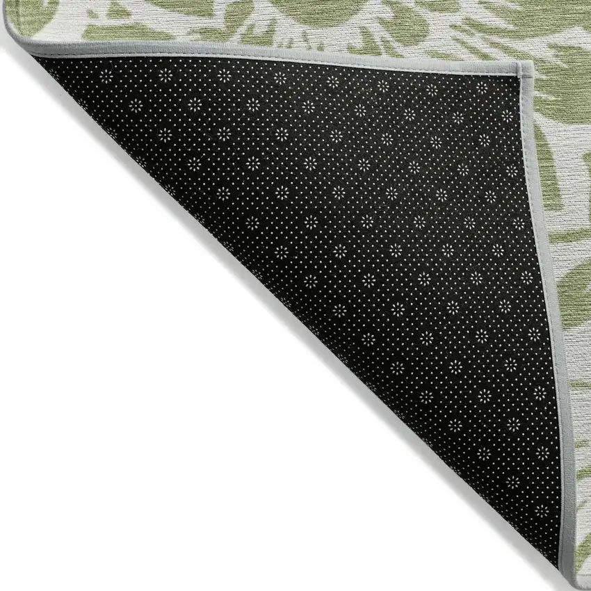 3' X 4' Green and Ivory Floral Washable Non Skid Indoor Outdoor Area Rug Photo 6
