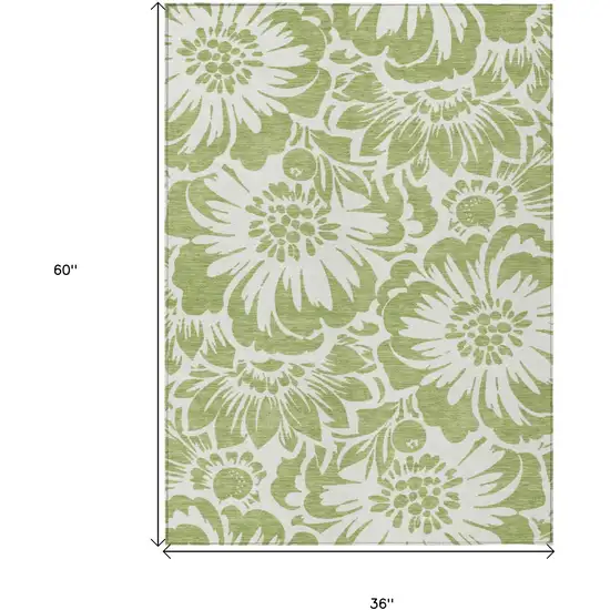 Green and Ivory Floral Washable Non Skid Indoor Outdoor Area Rug Photo 3