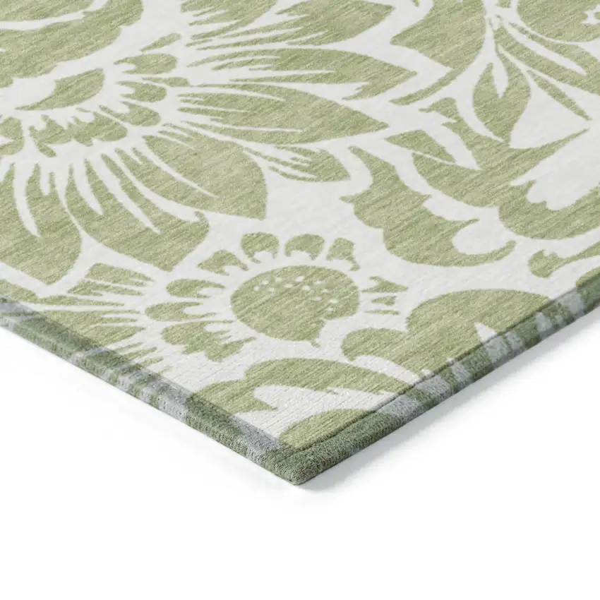 Green and Ivory Floral Washable Non Skid Indoor Outdoor Area Rug Photo 7