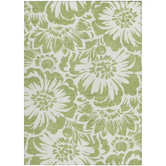 Green and Ivory Floral Washable Non Skid Indoor Outdoor Area Rug Photo 5