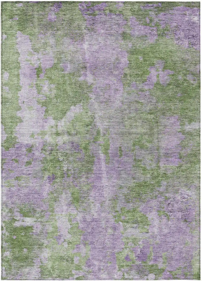 3' X 4' Green and Purple Abstract Washable Non Skid Indoor Outdoor Area Rug Photo 2