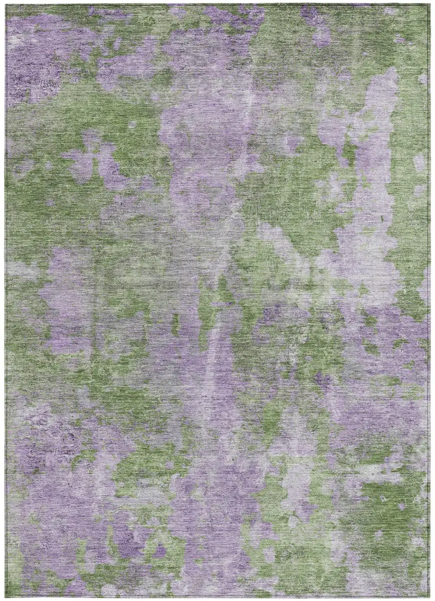 3' X 4' Green and Purple Abstract Washable Non Skid Indoor Outdoor Area Rug Photo 4