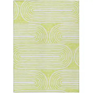 Photo of 3' X 4' Green and White Abstract Washable Non Skid Indoor Outdoor Area Rug