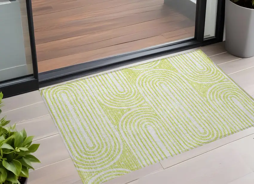 3' X 4' Green and White Abstract Washable Non Skid Indoor Outdoor Area Rug Photo 1
