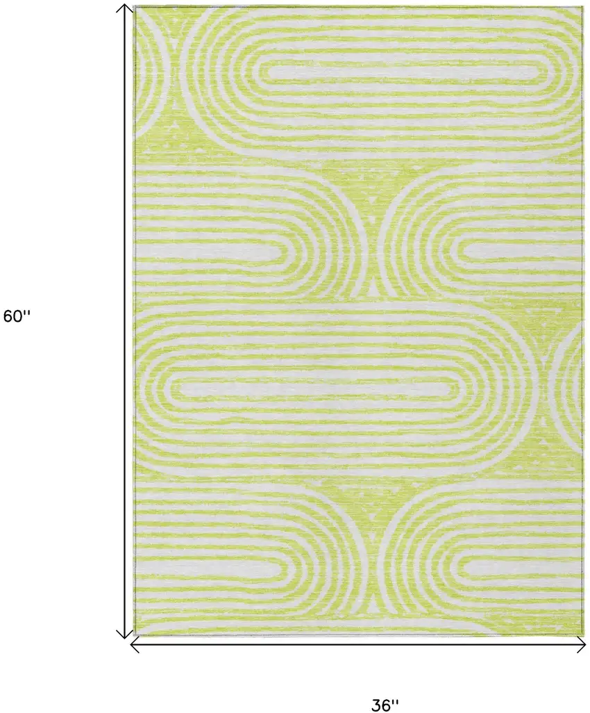 3' X 5' Green and White Abstract Washable Non Skid Indoor Outdoor Area Rug Photo 3