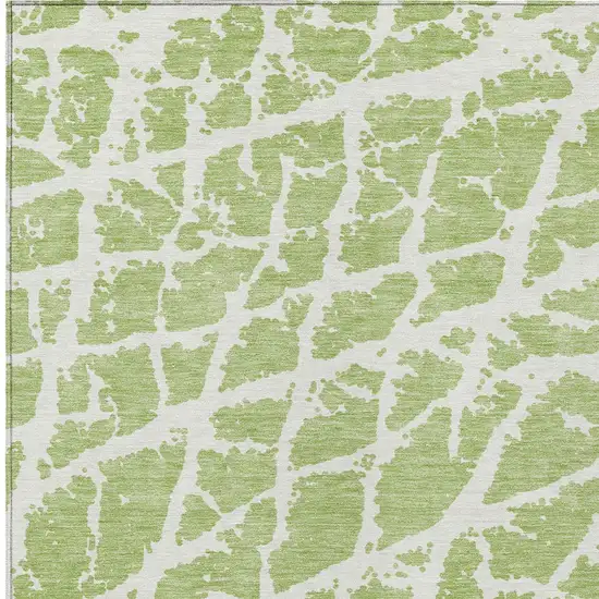 Green and White Abstract Washable Non Skid Indoor Outdoor Area Rug Photo 6