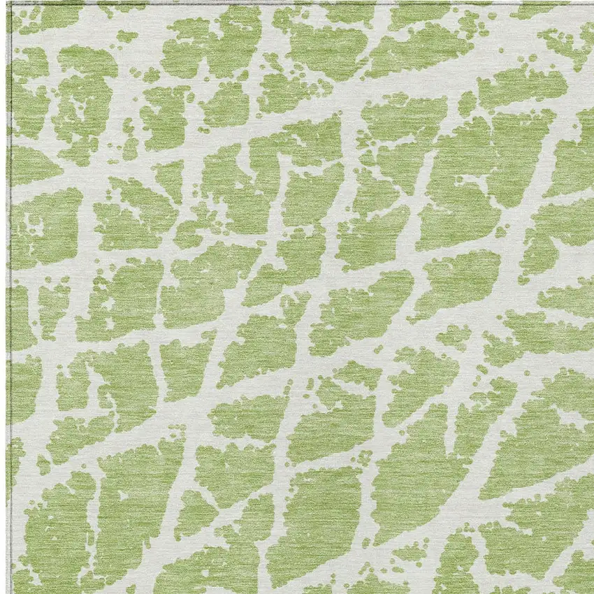 Green and White Abstract Washable Non Skid Indoor Outdoor Area Rug Photo 6