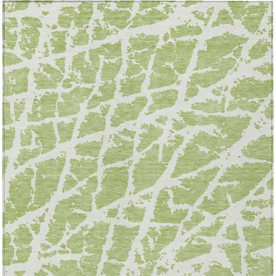 Green and White Abstract Washable Non Skid Indoor Outdoor Area Rug Photo 7