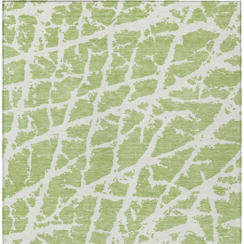 Green and White Abstract Washable Non Skid Indoor Outdoor Area Rug Photo 7