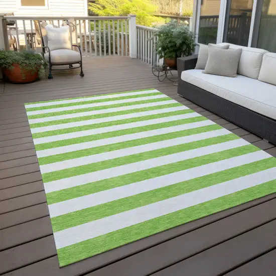Lime Green and White Striped Washable Indoor Outdoor Area Rug Photo 8