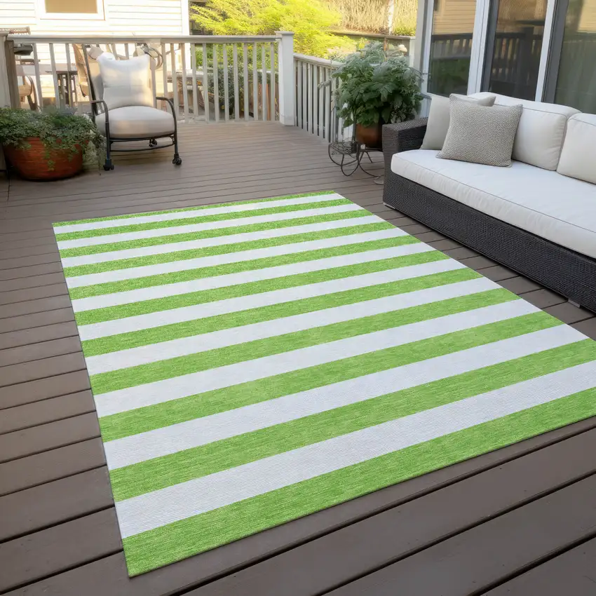 Lime Green and White Striped Washable Indoor Outdoor Area Rug Photo 8