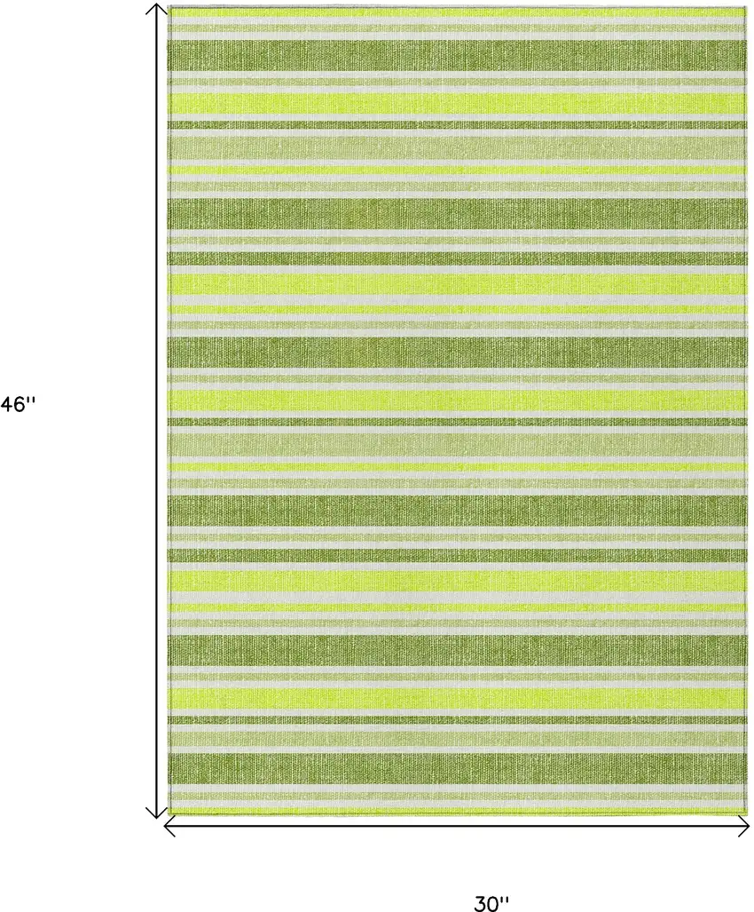 3' X 4' Green and Yellow Striped Washable Non Skid Indoor Outdoor Area Rug Photo 3
