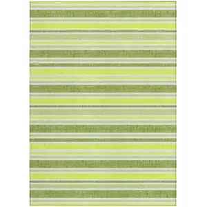 Photo of 3' X 5' Green and Yellow Striped Washable Non Skid Indoor Outdoor Area Rug