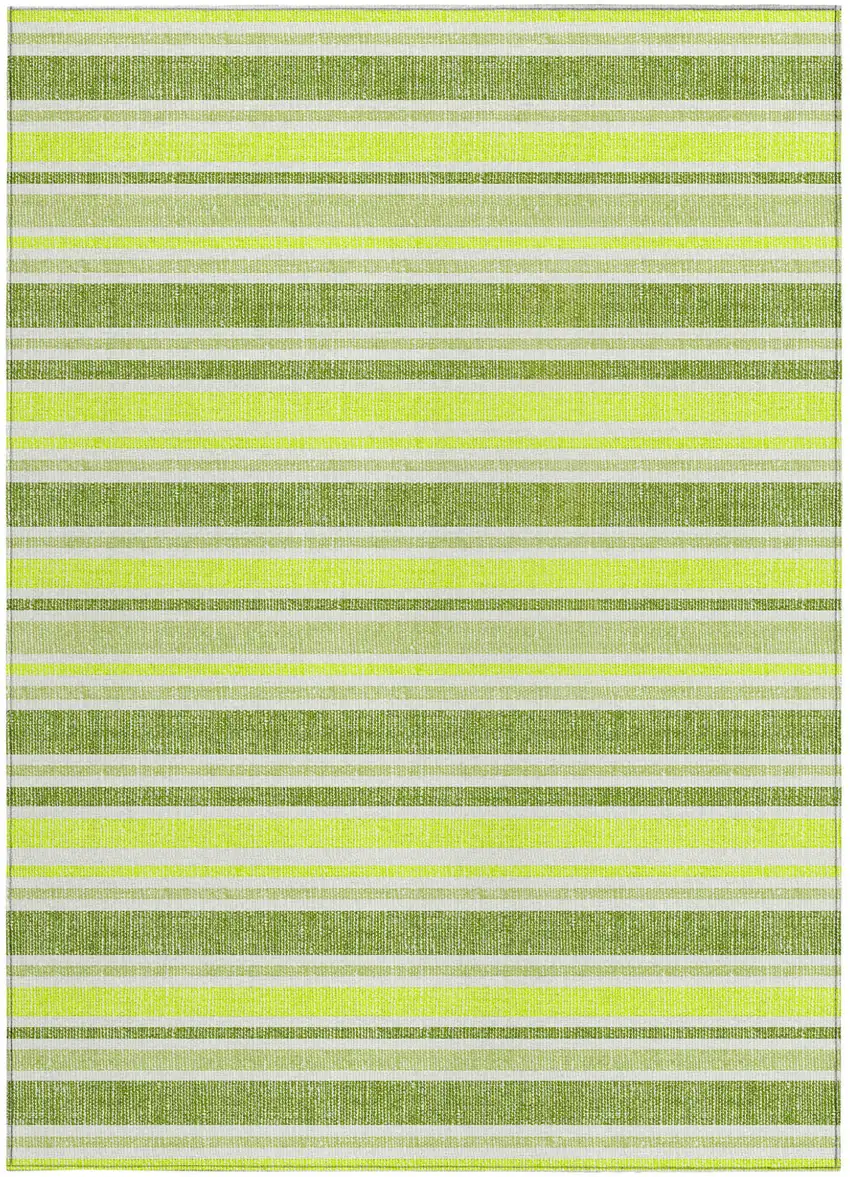 3' X 5' Green and Yellow Striped Washable Non Skid Indoor Outdoor Area Rug Photo 4