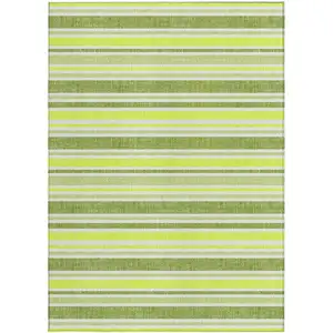 Photo of 3' X 5' Green and Yellow Striped Washable Non Skid Indoor Outdoor Area Rug
