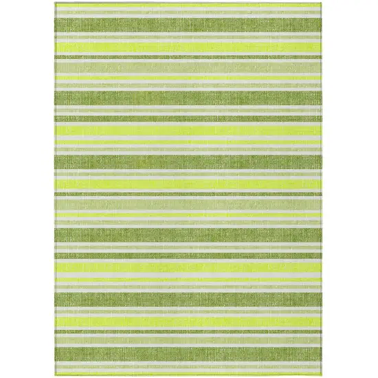 Green and Yellow Striped Washable Non Skid Indoor Outdoor Area Rug Photo 2
