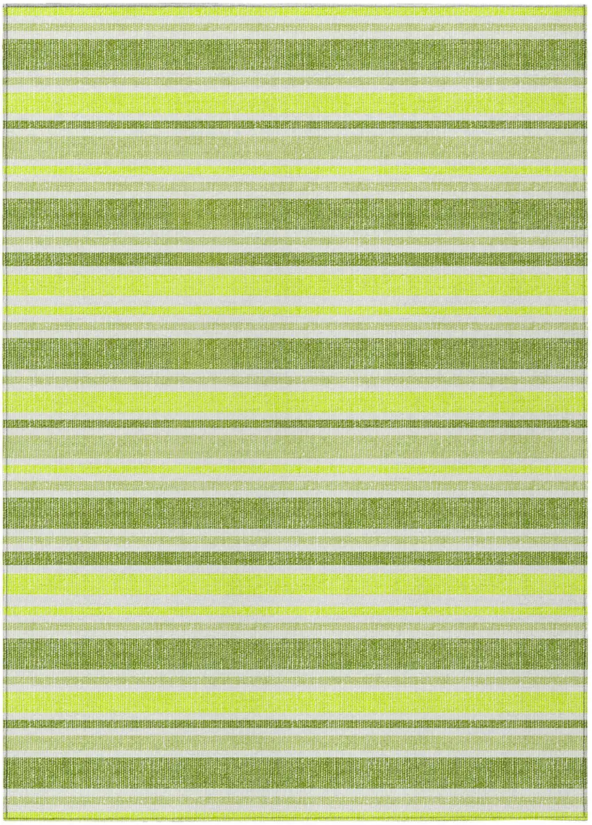Green and Yellow Striped Washable Non Skid Indoor Outdoor Area Rug Photo 2