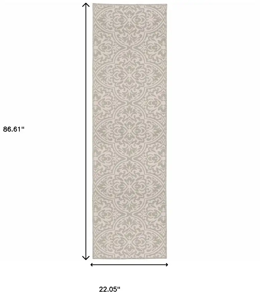2' X 7' Grey Floral Stain Resistant Indoor Outdoor Area Rug Photo 7