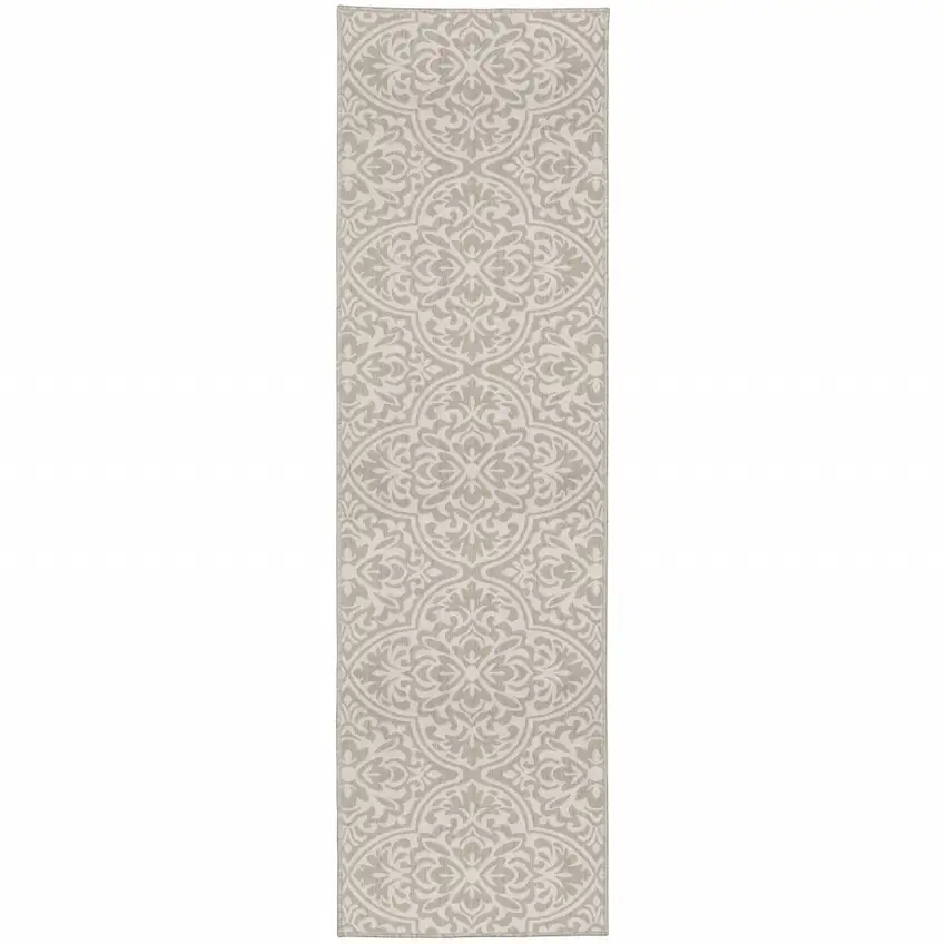 2' X 7' Grey Floral Stain Resistant Indoor Outdoor Area Rug Photo 1