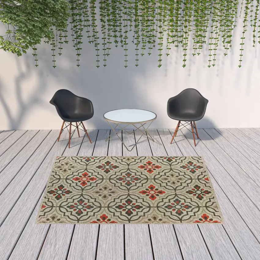 6' X 9' Grey Geometric Stain Resistant Indoor Outdoor Area Rug Photo 2