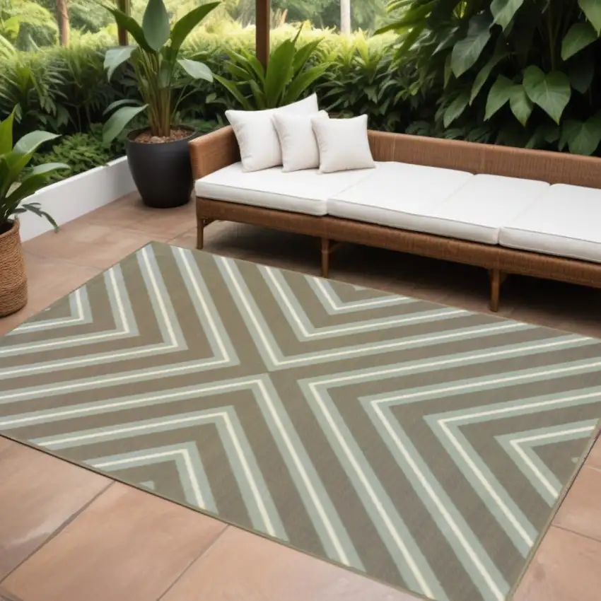 Blue and Gray Geometric Stain Resistant Indoor Outdoor Area Rug Photo 1