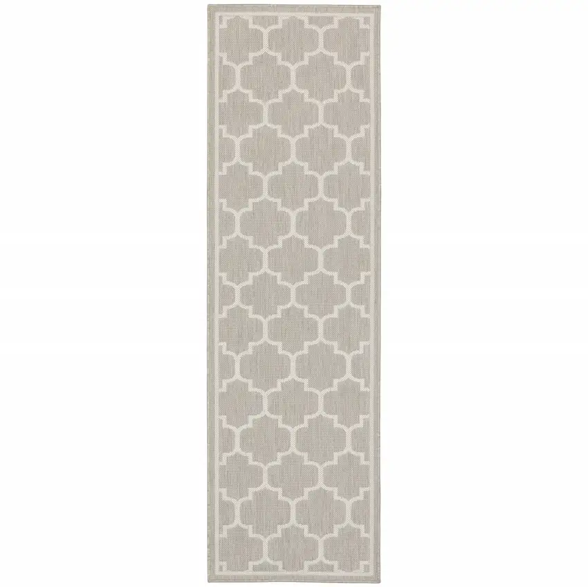 2' X 7' Grey Geometric Stain Resistant Indoor Outdoor Area Rug Photo 1