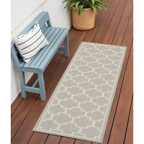 Gray and Ivory Geometric Stain Resistant Indoor Outdoor Area Rug Photo 1