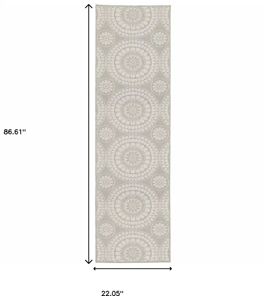 2' X 7' Grey Geometric Stain Resistant Indoor Outdoor Area Rug Photo 6
