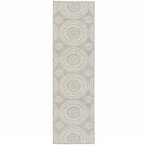 Photo of 2' X 7' Grey Geometric Stain Resistant Indoor Outdoor Area Rug