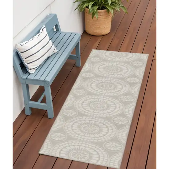 Gray and Ivory Geometric Stain Resistant Indoor Outdoor Area Rug Photo 1