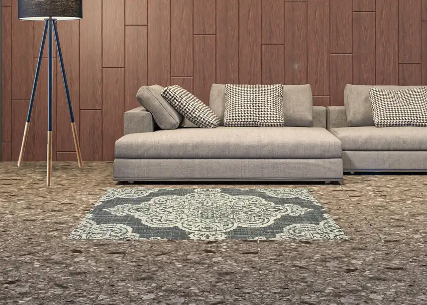 3' X 5' Grey Oriental Stain Resistant Indoor Outdoor Area Rug Photo 2