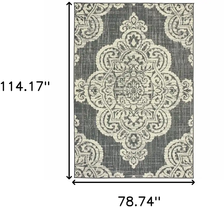 6' X 9' Grey Oriental Stain Resistant Indoor Outdoor Area Rug Photo 6