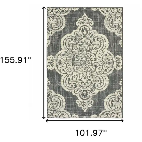 9' X 13' Grey Oriental Stain Resistant Indoor Outdoor Area Rug Photo 6