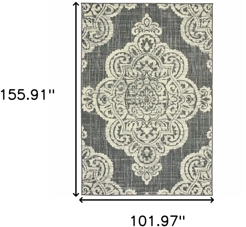 9' X 13' Grey Oriental Stain Resistant Indoor Outdoor Area Rug Photo 6