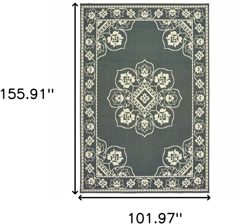 9' X 13' Grey Oriental Stain Resistant Indoor Outdoor Area Rug Photo 5