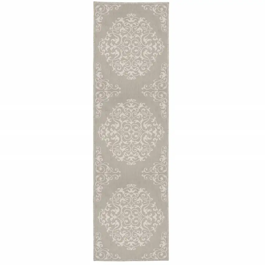 2' X 7' Grey Oriental Stain Resistant Indoor Outdoor Area Rug Photo 1