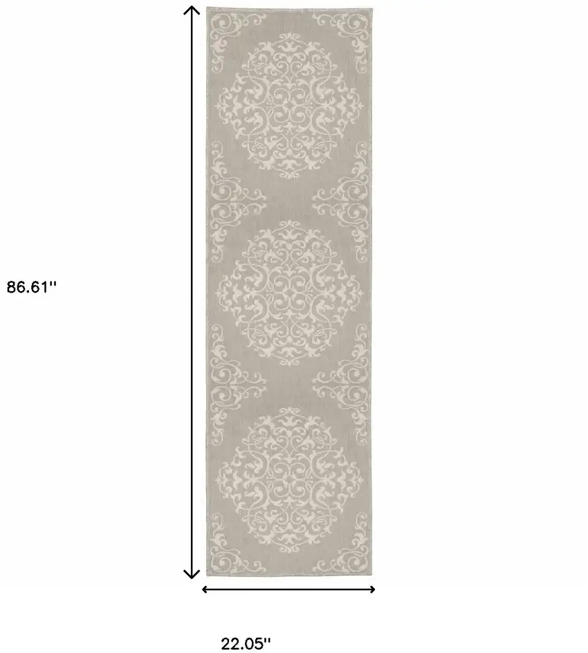 2' X 7' Grey Oriental Stain Resistant Indoor Outdoor Area Rug Photo 8