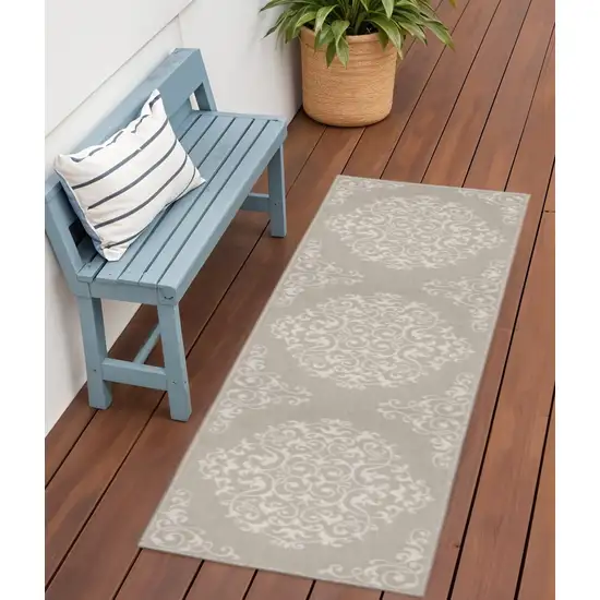 Gray and Ivory Oriental Stain Resistant Indoor Outdoor Area Rug Photo 1