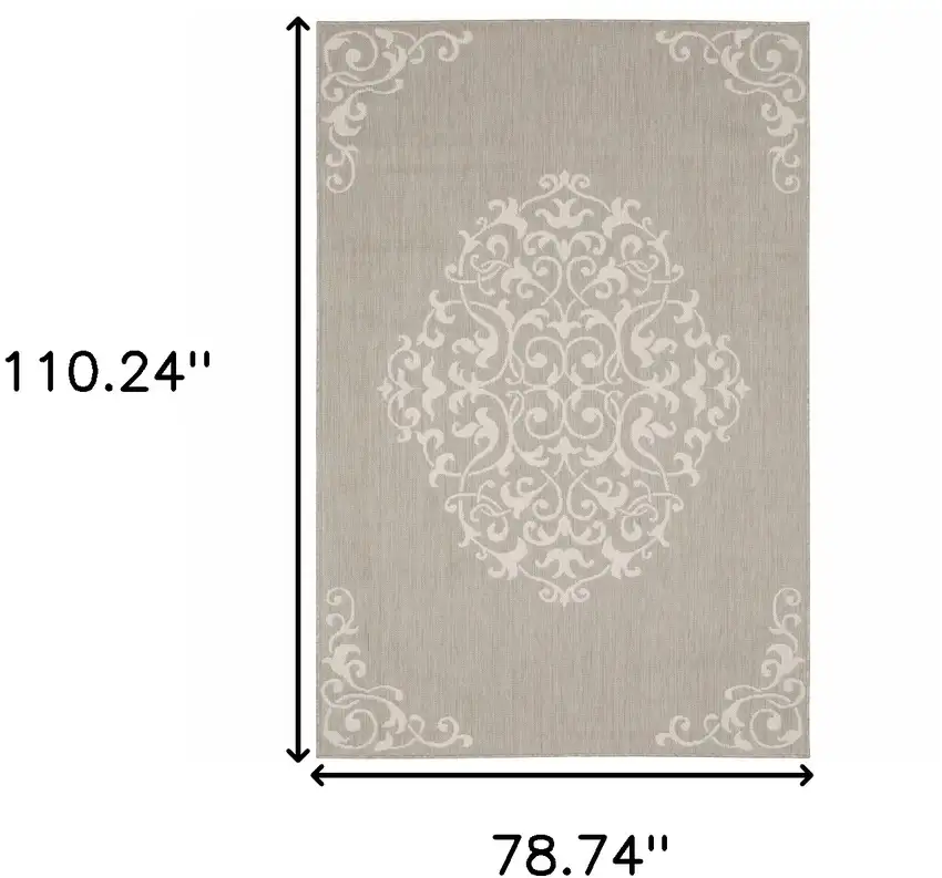 6' X 9' Grey Oriental Stain Resistant Indoor Outdoor Area Rug Photo 9