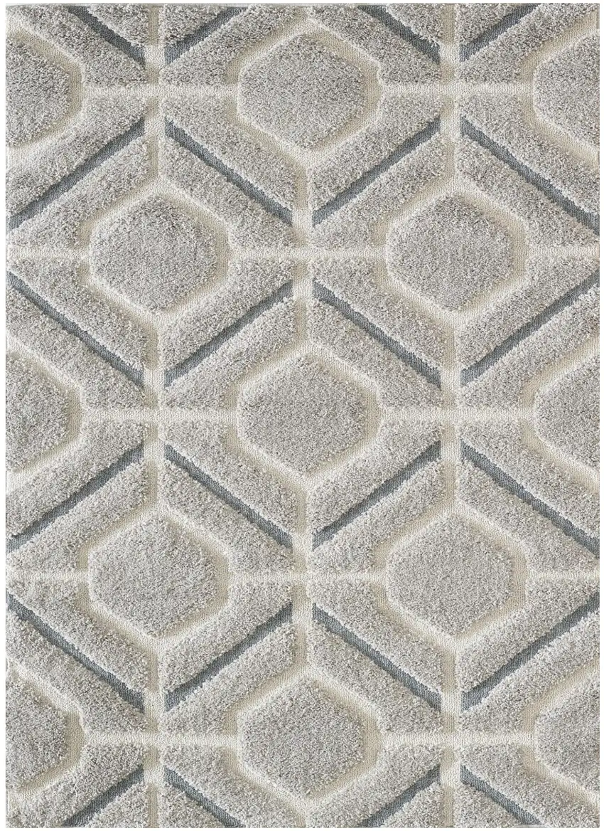 Light Gray Dark Gray And Teal Geometric Shag Area Rug Photo 2