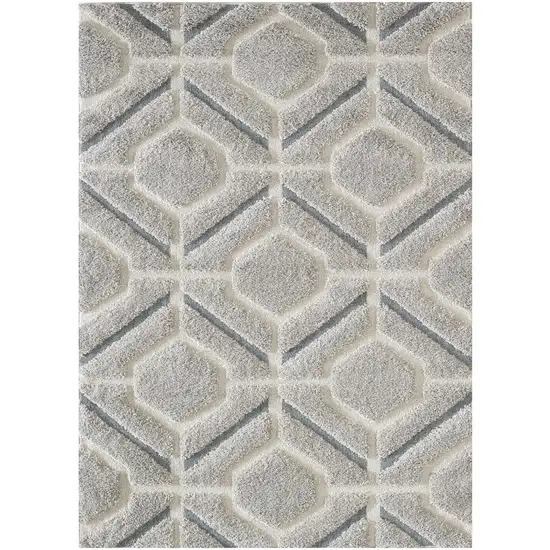 Light Gray Dark Gray And Teal Geometric Shag Area Rug Photo 2