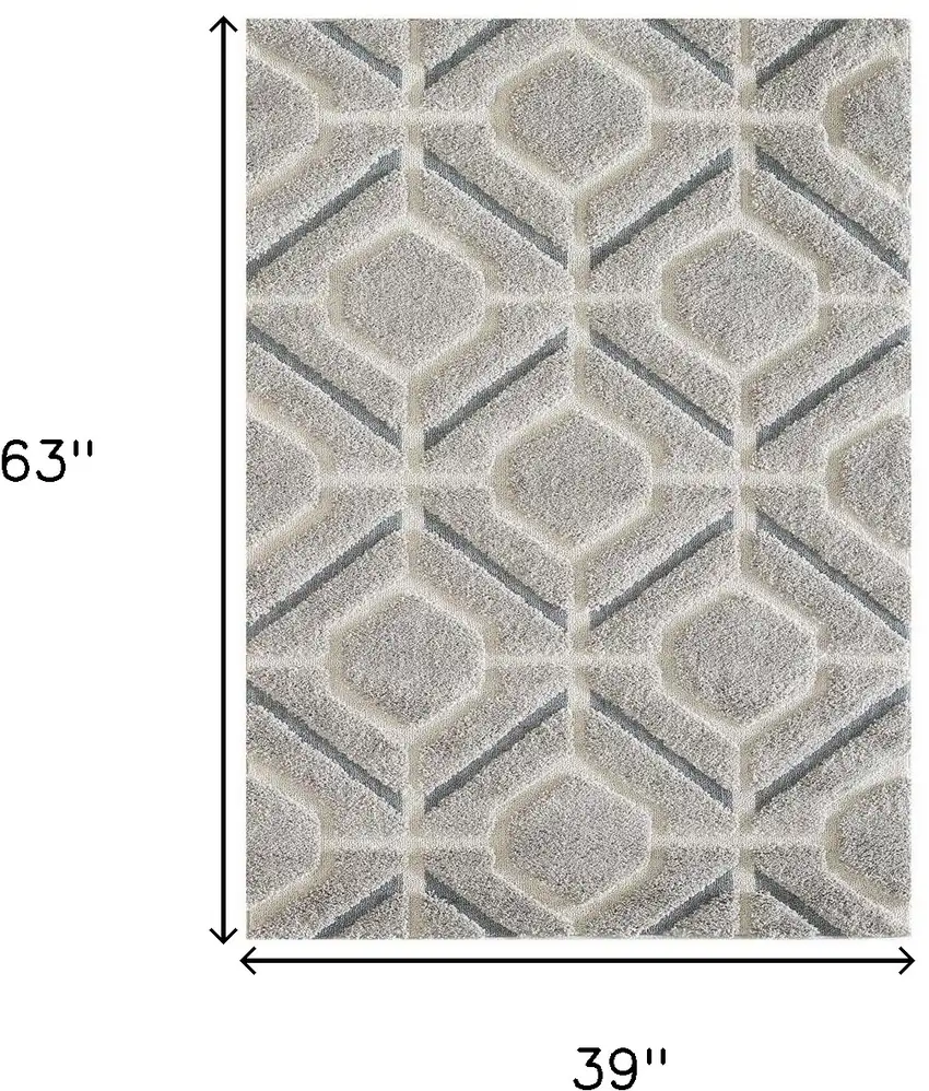 Gray Dark Gray/Teal and Ivory Geometric Shag Area Rug Photo 3