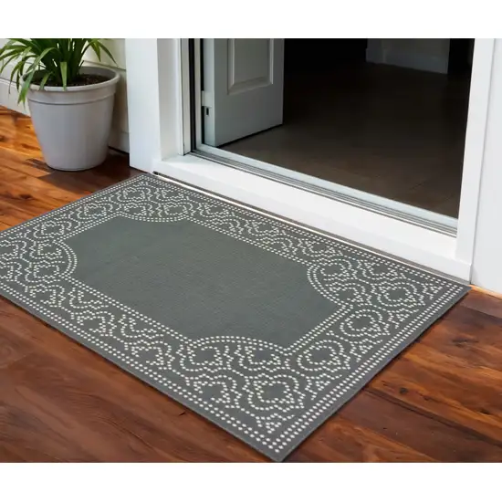 Gray and Ivory Stain Resistant Indoor Outdoor Area Rug Photo 1