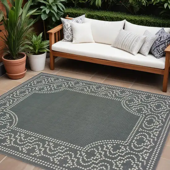 Gray and Ivory Stain Resistant Indoor Outdoor Area Rug Photo 1
