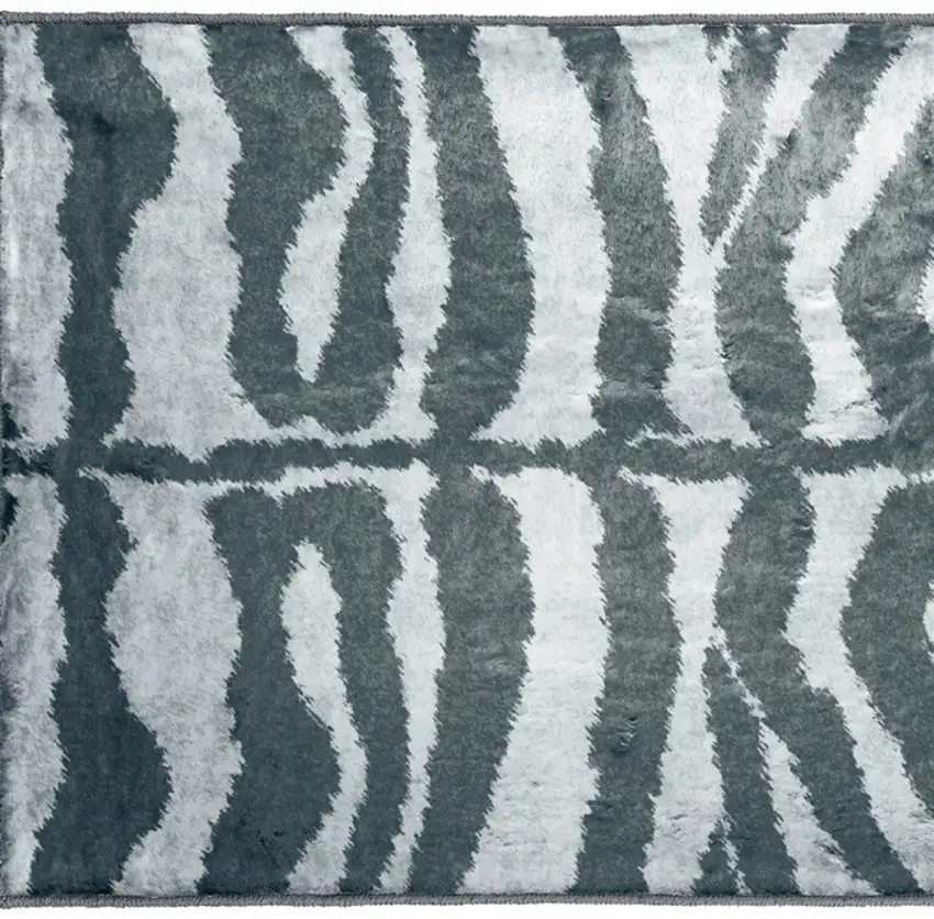2' X 3' Grey Zebra Print Shag Handmade Non Skid Area Rug Photo 4