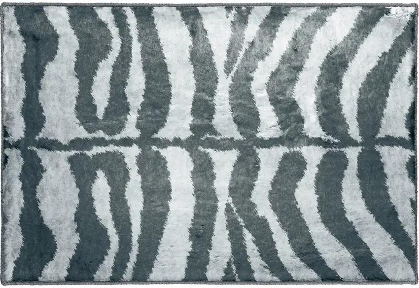 2' X 3' Grey Zebra Print Shag Handmade Non Skid Area Rug Photo 5