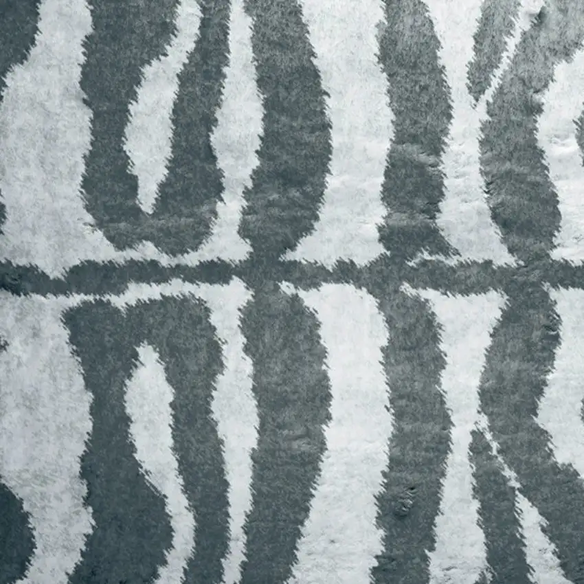 2' X 3' Grey Zebra Print Shag Handmade Non Skid Area Rug Photo 3