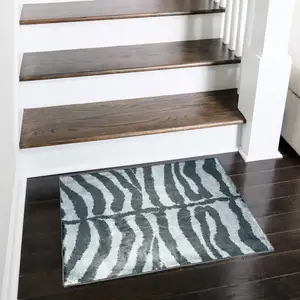 Photo of 2' X 3' Grey Zebra Print Shag Handmade Non Skid Area Rug