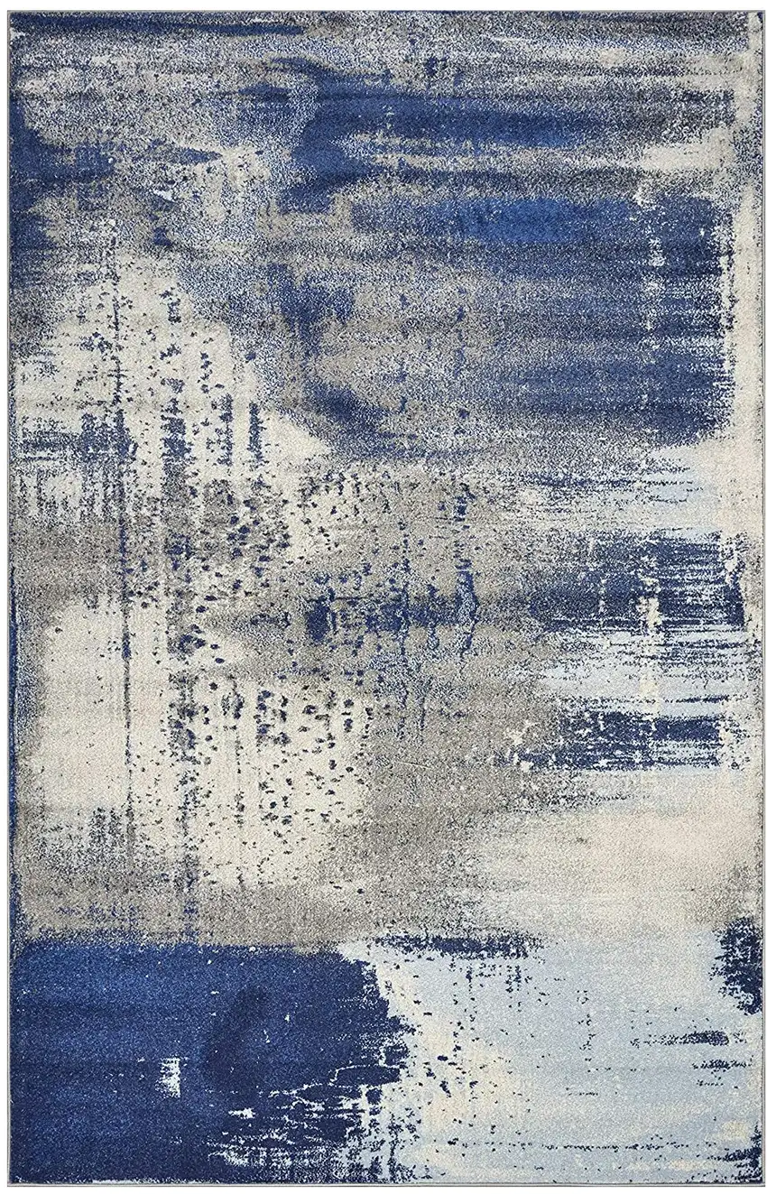 Ice Blue Machine Woven Abstract Indoor Area Rug Photo 2
